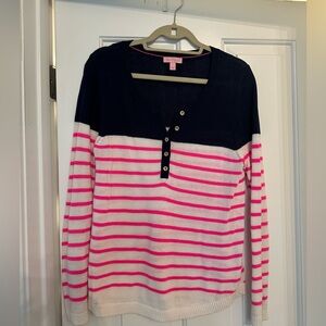 Lilly Pulitzer Pink Blue White Stripe Long Sleeve Adair Sweater Top Sz L
